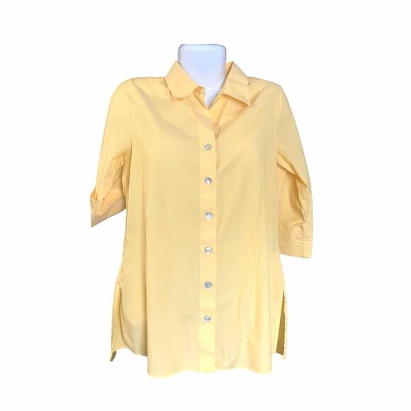 Investments Women's Yellow Wrinkle Free 3/4 Sleeve Button-Up Blouse Tunic SZ 8 - Picture 1 of 8